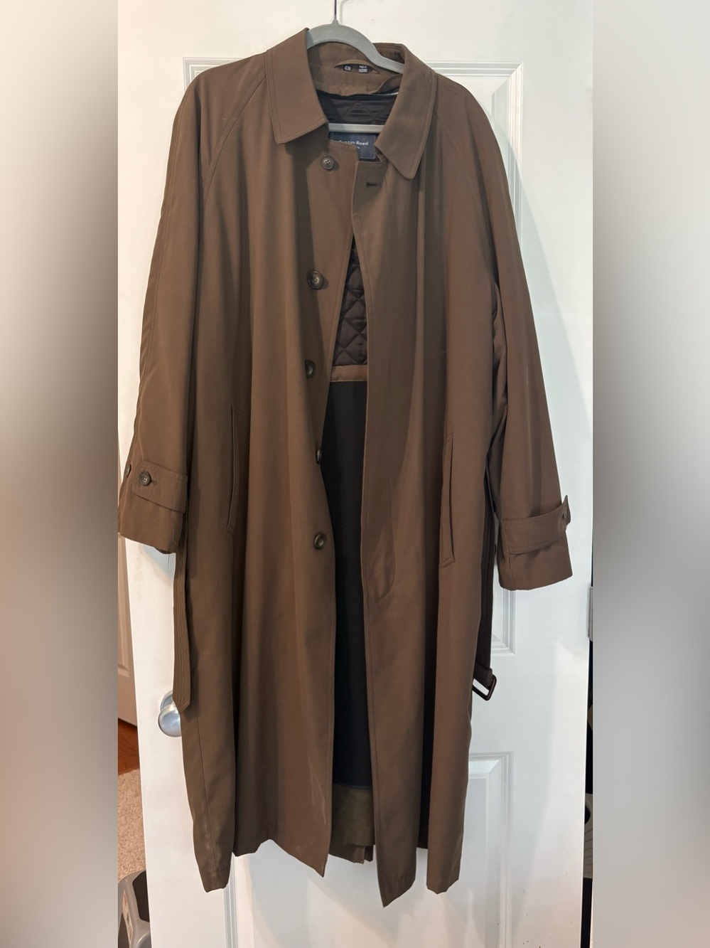 Austin Reed London Brown Belted Trench Coat Men’s 42R Classic Rain Coat Quilted